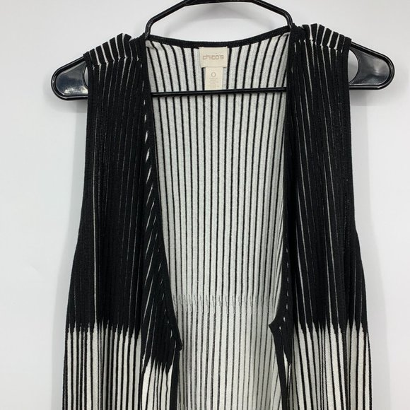 Chicos Vest Penney Black White Ribbed Open Front Sleeveless - Picture 5 of 10
